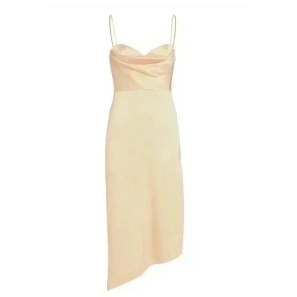 NWT Alice + Olivia Kiyoko Satin Asymmetrical Midi Dress in Champagne Size 4 - Picture 5 of 11